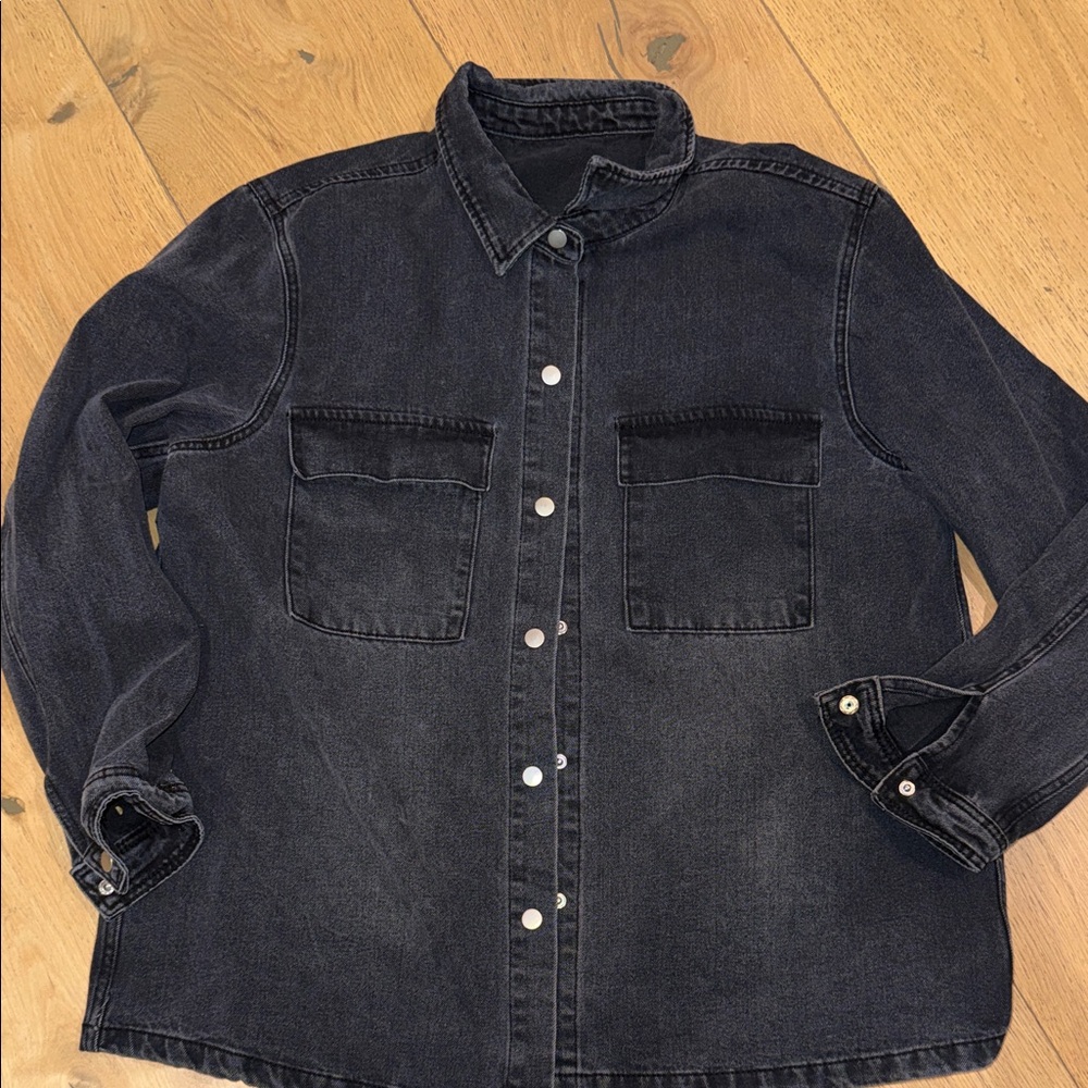 Black Denim Button-Up Shirt